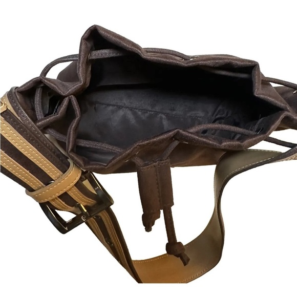 KENNETH COLE REACTION DRAWSTRING PURSE BROWN SOFT SUEDE BAG LEATHER BUCK… - Picture 7 of 9